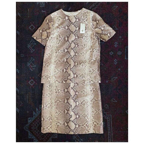 Tory Burch "Mikado" Python Snake Skin Pencil Skirt & Shirt Set | Sz 2 4 | Beige - Picture 3 of 10